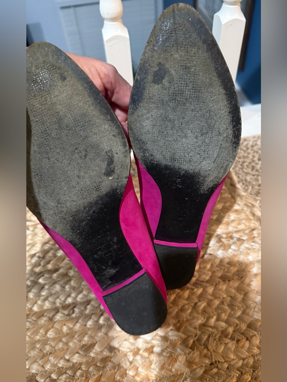 Schutz Fuchsia Suede Pointed Toe Flats with Metallic Cap - Picture 3 of 5